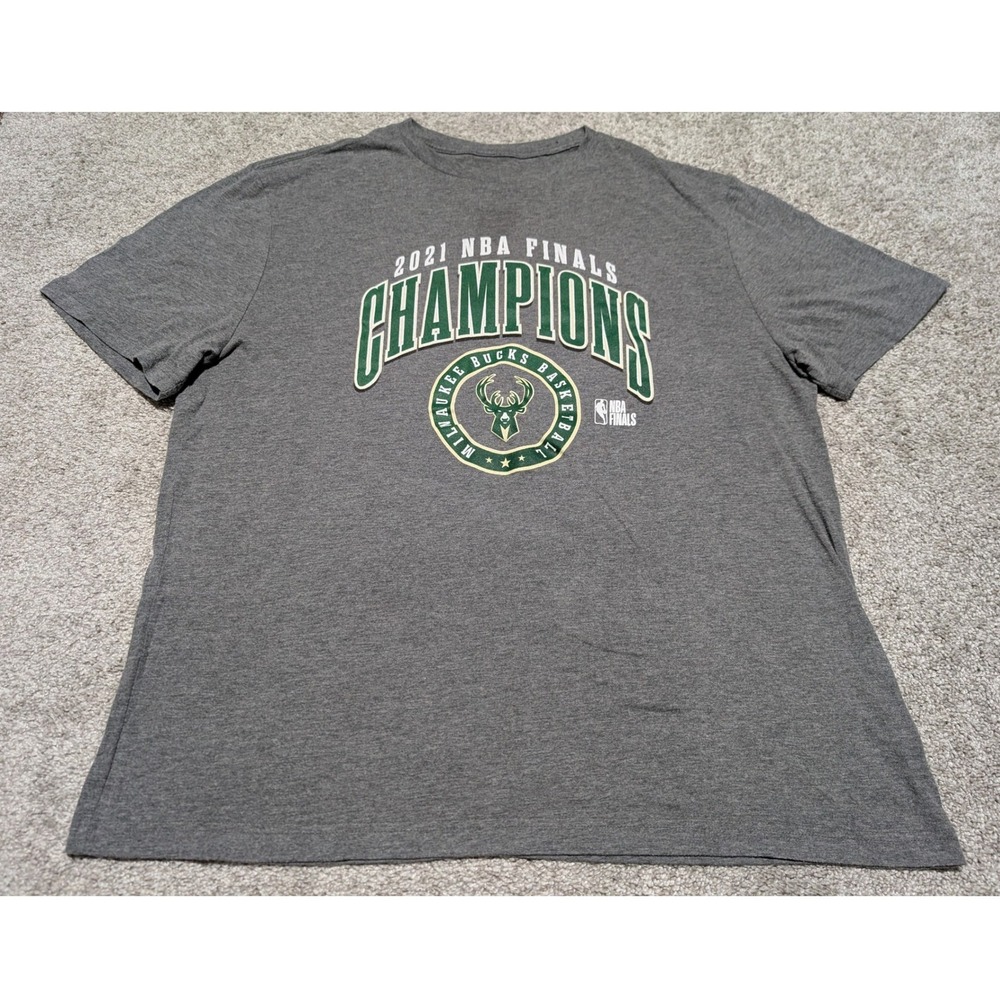 NBA T-Shirt Mens 2XL Grey Milwaukee Bucks 2021 Finals Champions Graphic Tee